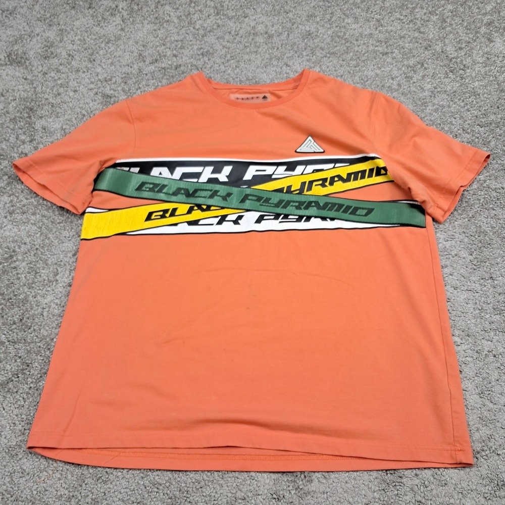 Black Pyramid Mens Orange Graphic Tape Logo Streetwear T-Shirt‎ Size Large L